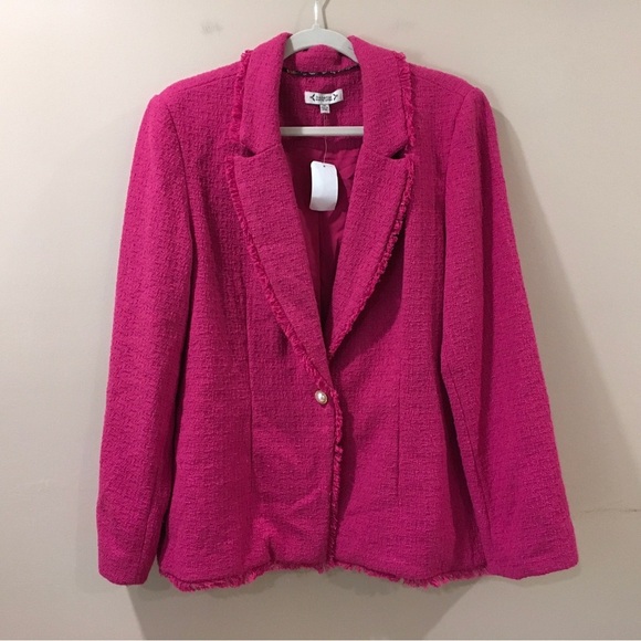 NANETTE LEPORE jacket women 14 PINK Tweed blazer single breasted - Picture 1 of 7